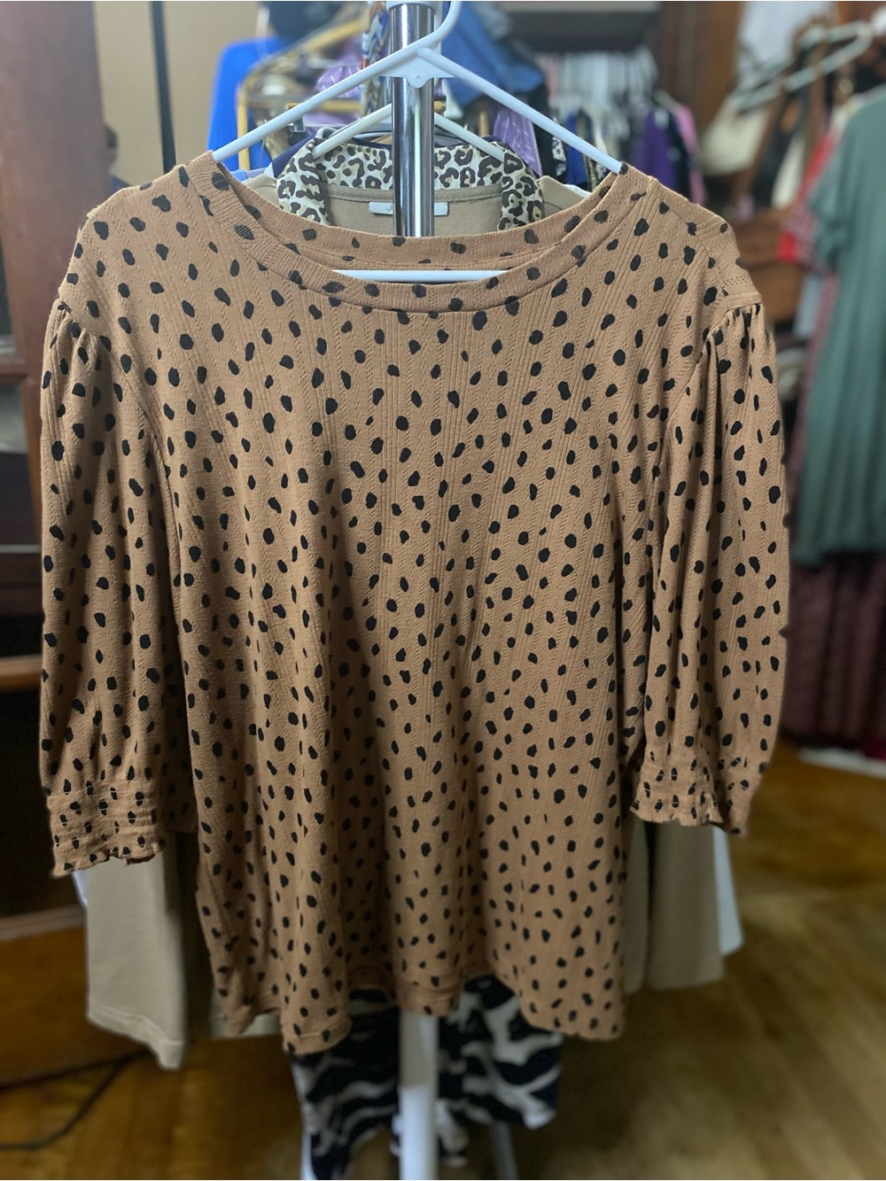 Lucky Brand Brown Polka Dot Long Sleeve Tunic